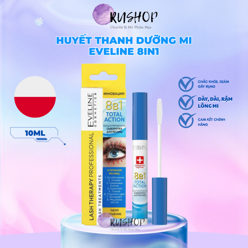 Dưỡng mi Eveline 8in1 - Dưỡng dài dày cong mi Eveline 8in1