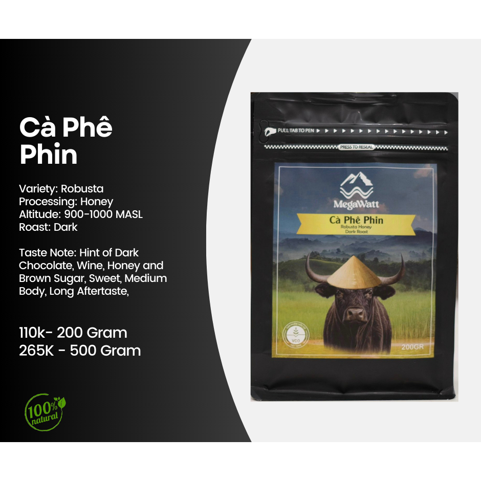 Cà phê ROBUSTA HONEY Megawatt Coffee -  PHA PHIN, PHA MÁY, COLD BREW