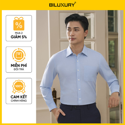 [T8_SALE 30%_HT] Áo Sơ Mi Nam Dài Tay Kẻ Sọc Xanh 9SMDC520XAH BILUXURY Cao Cấp Chống Nhăn Kháng Khuẩn