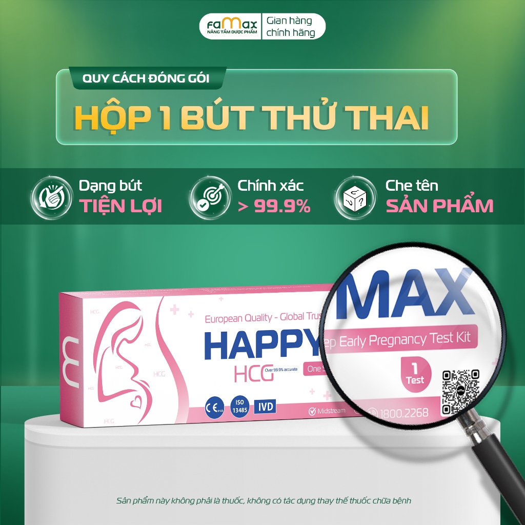 [Bảo Hành] Hộp 1 Bút Thử Thai HCG HAPPYMAX FAMAX Kết quả nhanh, chính xác, tiện lợi, vệ sinh