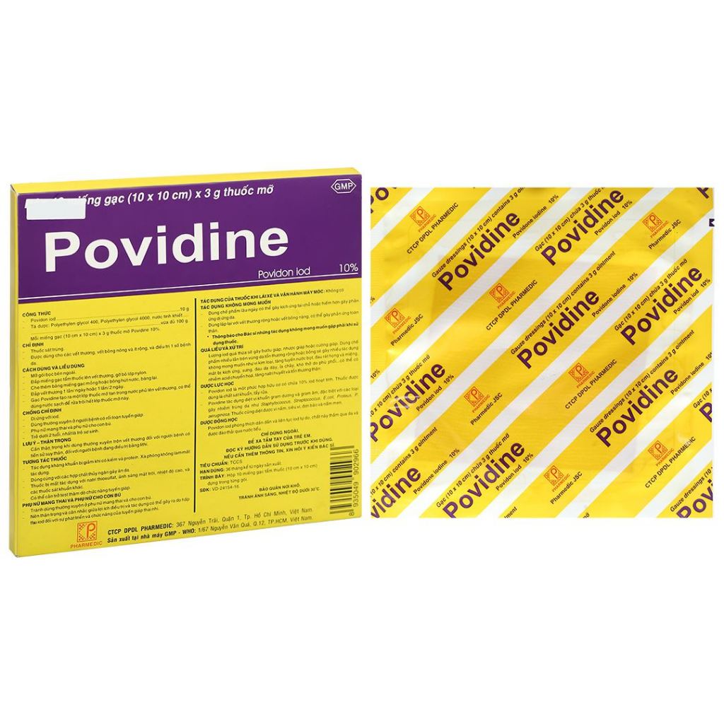 Gạc Povidine iodine 10% sát trùng vết thương, dán bỏng