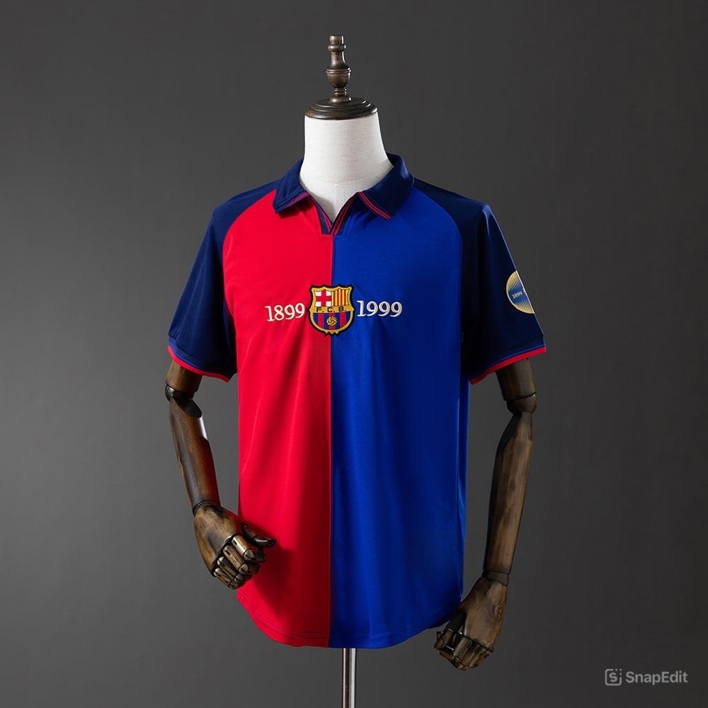 Áo Bóng Đá Retro Barcelona 1999/00 - Sân Nhà Bản Kỷ Niệm 100 năm bản cao cấp vải Cotton Polyester