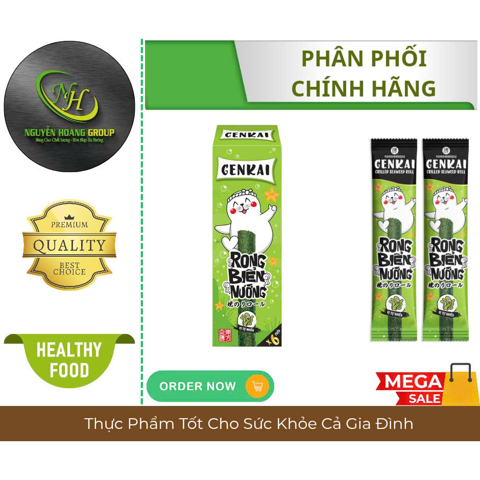 Hộp 6 Cuộn - Rong Biển Nướng Cuộn Vị Tự Nhiên GENKAI 18g( 3g × 6 Cuộn)