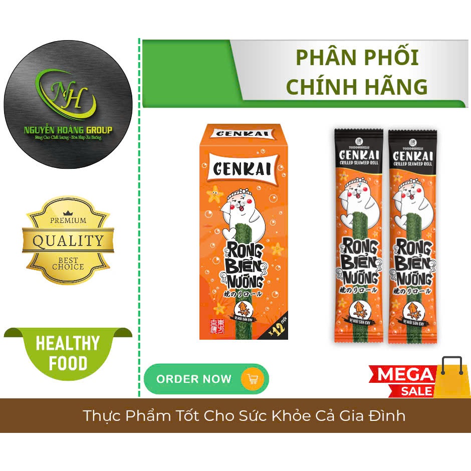GENKAI Rong Biển Nướng Cuộn Vị Hải Sản Cay 30g (2.5g x 12 gói)