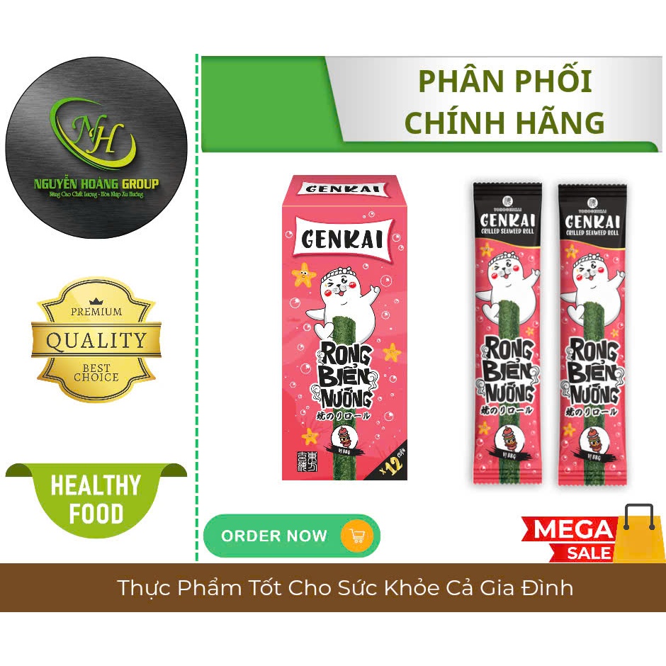 HỘP 12 Gói - Rong Biển Nướng Cuộn GENKAI Vị BBQ 30g ( 2.5g × 12 Gói)