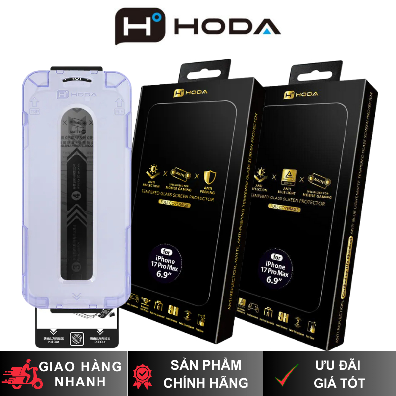 [ iP17] Cường Lực Hoda 3in1 Chống Vân TayxChống Nhìn TrộmxChống Chói/ CASX Có Khung Dán cho iP 17/16