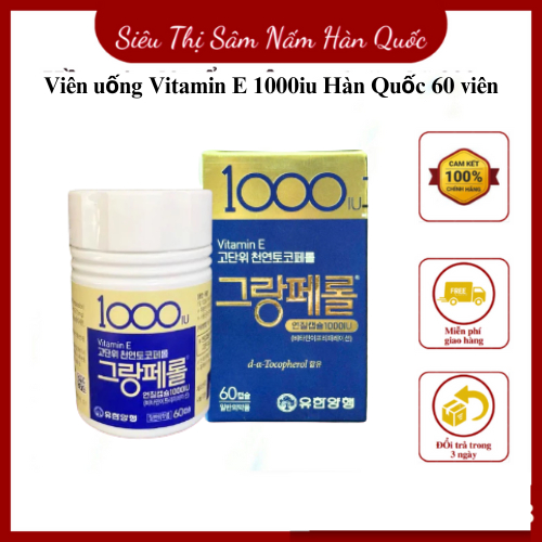 Viên uống Vitamin E 1000iu Hàn Quốc 60 viên, Viên VitaminE chống lão hóa, hỗ trợ trắng da