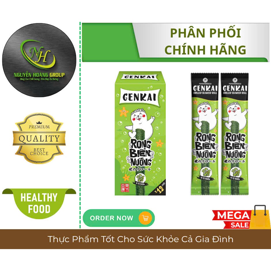 Hộp 12 Cuộn - Rong Biển Nướng Cuộn GENKAI Vị Tự Nhiên 36g ( 3g x 12 Cuộn