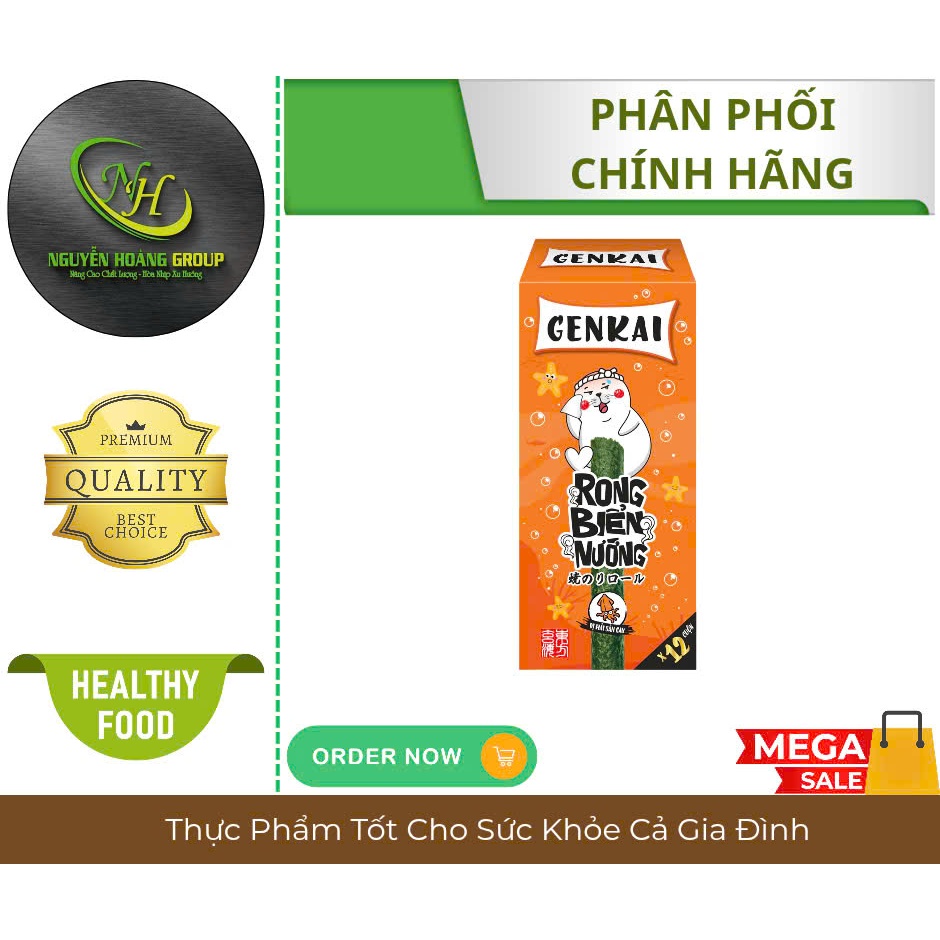 GENKAI Rong Biển Nướng Cuộn Vị Hải Sản Cay 30g (2.5g x 12 gói)
