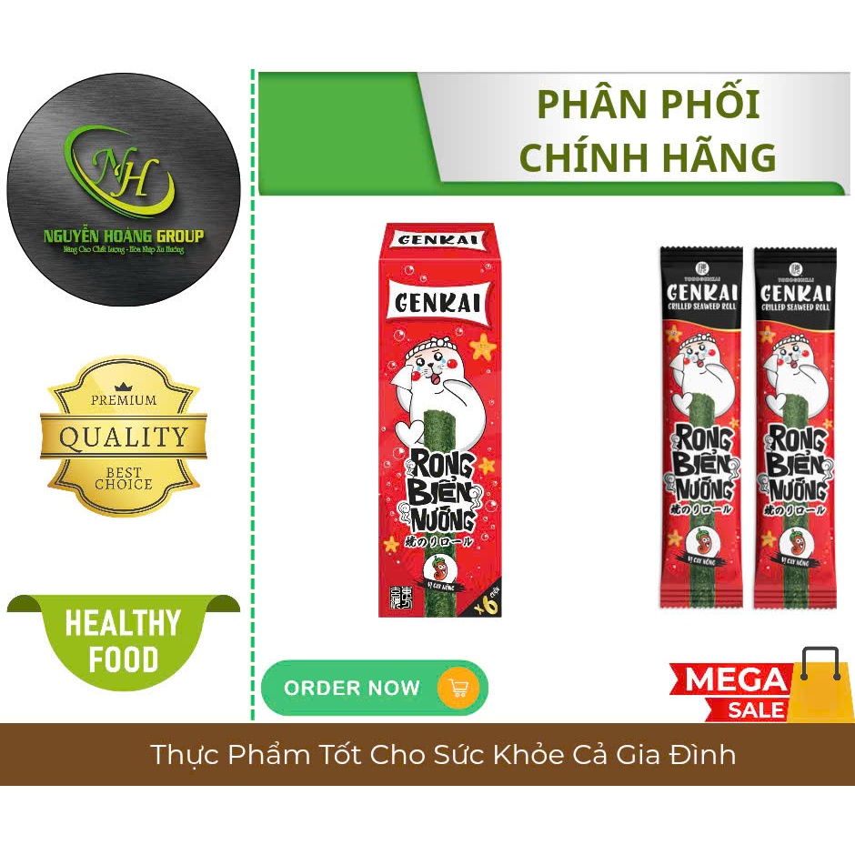 Hộp 6 Cuộn - Rong Biển Nướng Cuộn GENKAI Vị Cay Nóng 18g ( 3g × 6 Cuộn)