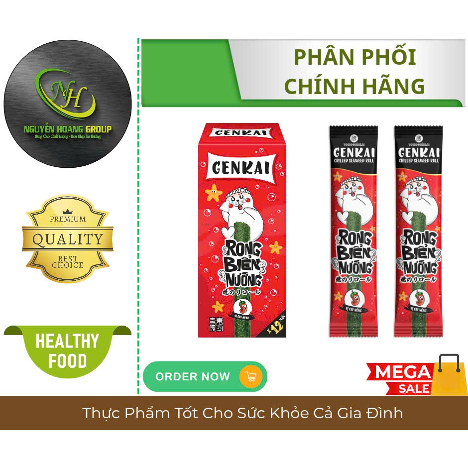 Hộp 12 Cuộn - Rong Biển Nướng Cuộn Vị Cay Nóng GENKAI 36g ( 3g × 12 Cuộn)