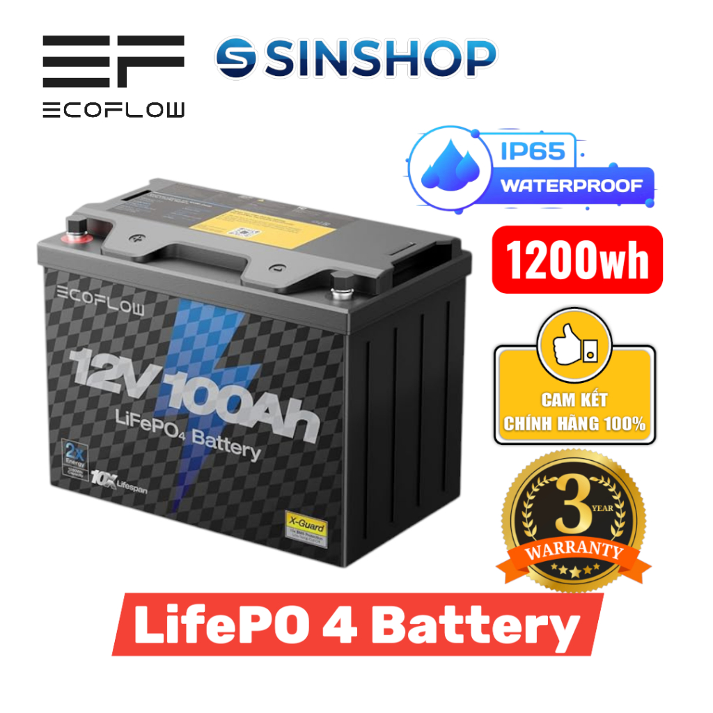 Pin lưu trữ chống nước Ecoflow 12V 100ah