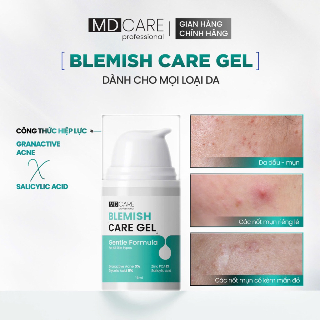 [CHÍNH HÃNG] Gel Chấm Mụn Hỗ Trợ Làm Dịu Và Cải Thiện Mụn Viêm MD CARE Blemish Care Gel 15ml
