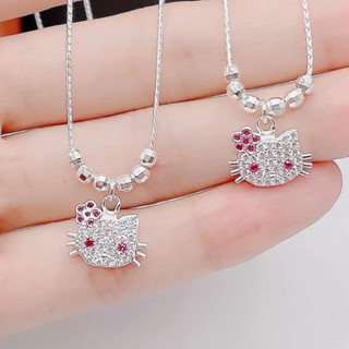 Dây Chuyền Vòng Cổ Bạc S925 Cho Bé Gái Mặt Dây Mèo Kitty Đính Đá -Trang Sức Cao Cấp HVJ
