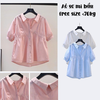 Áo sơ mi bầu dáng babydoll, cổ sơ mi mặc đi làm, đi chơi xinh xắn freesize <68kg V502