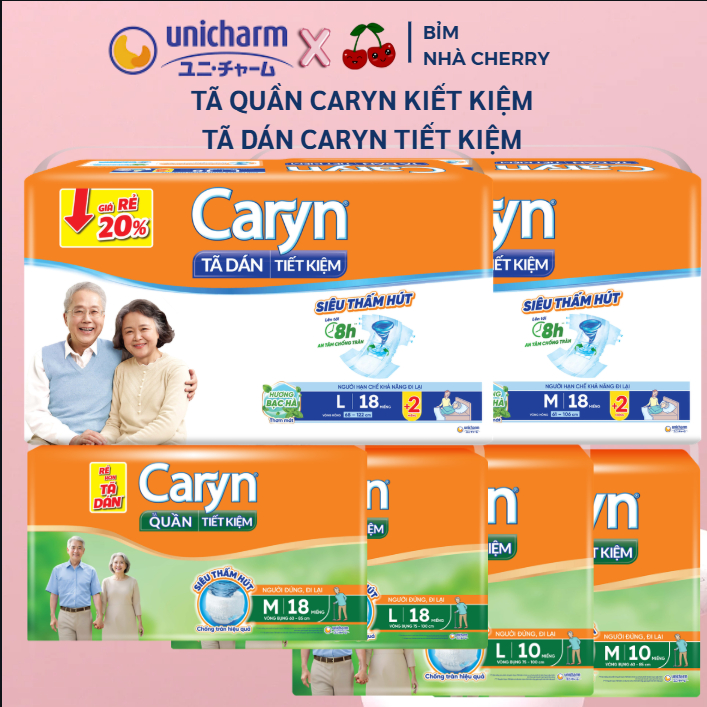 Tã/bỉm quần DÁN người già CARYN ngày và đêm siêu thấm hút M10/L10/M18/L18 cho người già mẹ sau sinh
