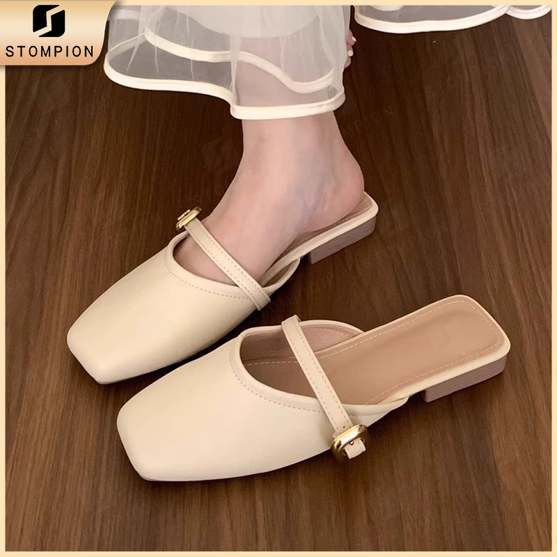 STOMPION Dép mules nữ phong cách Hàn Quốc, mũi vuông thời thượng, kiểu dáng thanh lịch, mang êm nhẹ