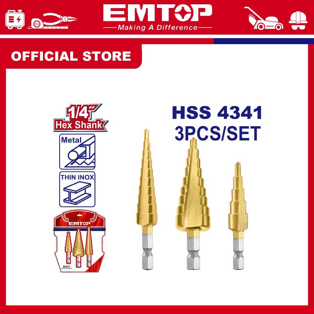 EMTOP Bộ 3 mũi khoan bước ESDL80402