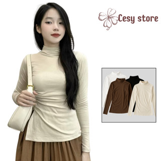  Áo thun trơn tay dài nữ . Áo cổ cao xẻ tà ôm eo tôn dáng body  222 