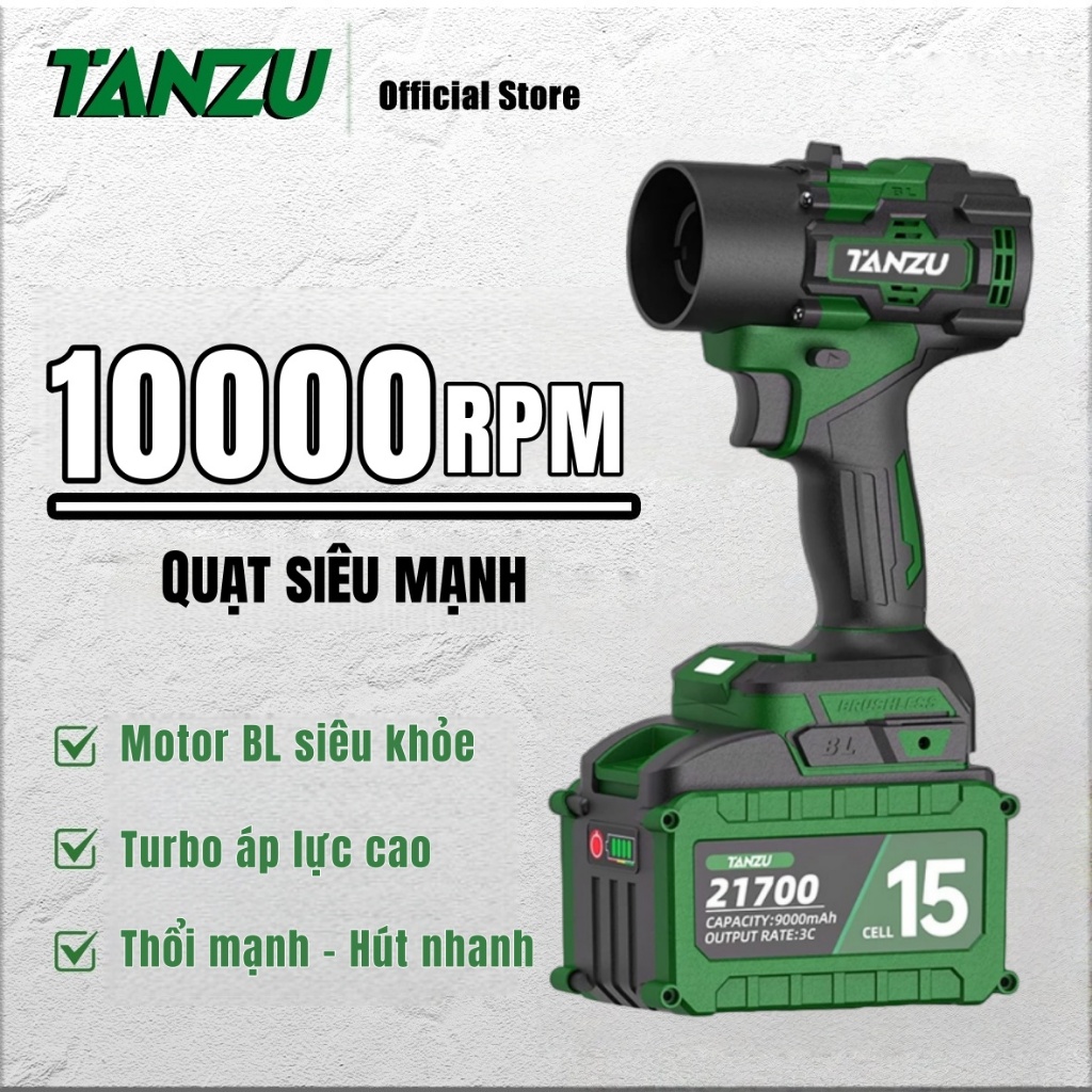 Máy Thổi Hút Bụi TANZU – Không Dây, Turbo Jet, Gió Mạnh, Không Chổi Than
