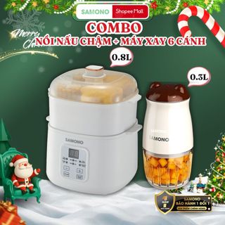   BH 1 năm  Combo nồi nấu chậm Samono 0.8L SW-SC08B và máy xay mini ăn dặm 300ml cho bé SW-MC200 MC200S 