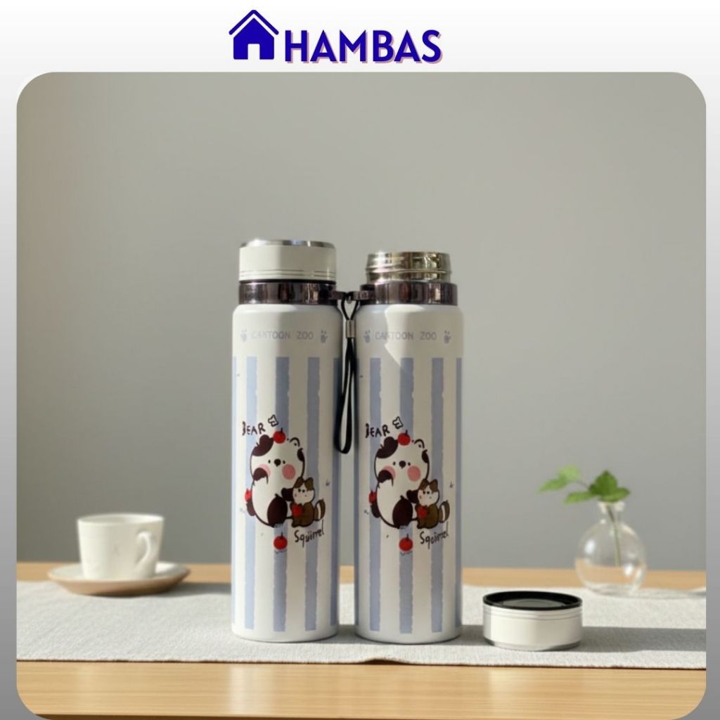 HAMBAS Bình Nước GẤU CUTE BEAR Giữ Nhiệt INOX 304 CAO CẤP Bình Nước Giữ Nhiệt 1000ml Lên Tới 12h