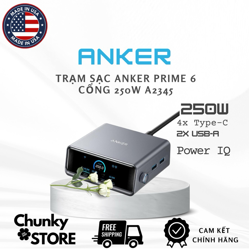 [Hàng Us] Trạm sạc nhanh Anker Prime A2345 250W, 6 cổng 4C2A