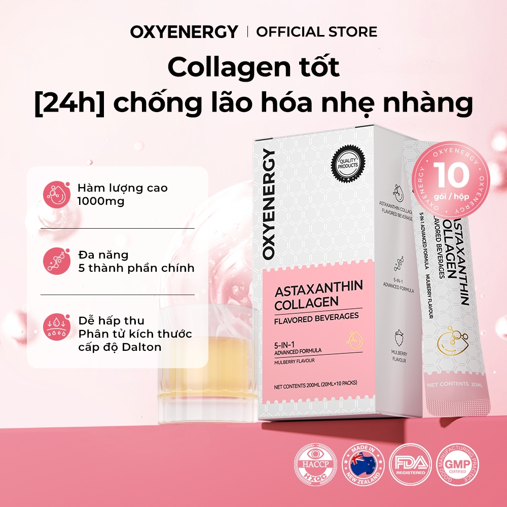 OXYENERGY Thức Uống Collagen Astaxanthin (20ml * 10 gói), Dưỡng Trắng Da, Chống Oxy Hóa, Giúp Làn Da Rạng Rỡ, 1/2/3 hộp