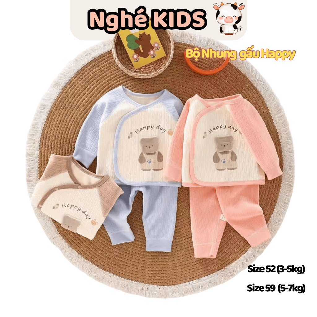 Bộ nhung lót lông cho bé sơ sinh Bộ đồ dài tay Quảng Châu bé trai bé gái_Đồ bộ thu đông sơ sinh nghe