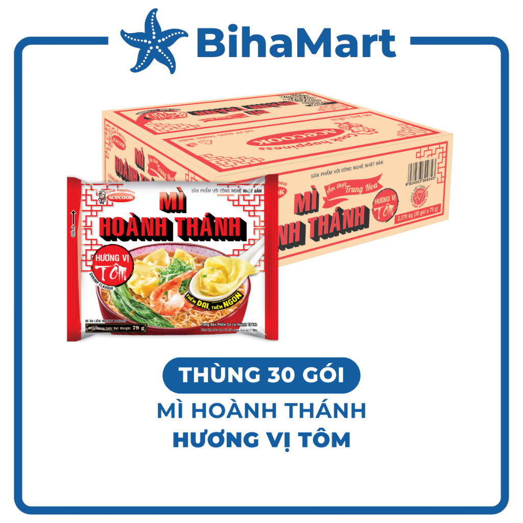 [THÙNG 30 GÓI] - ACECOOK - Mì Hoành Thánh Tôm / Mì ăn liền Hoành Thánh hương vị Tôm (Mì ăn liền vằn 