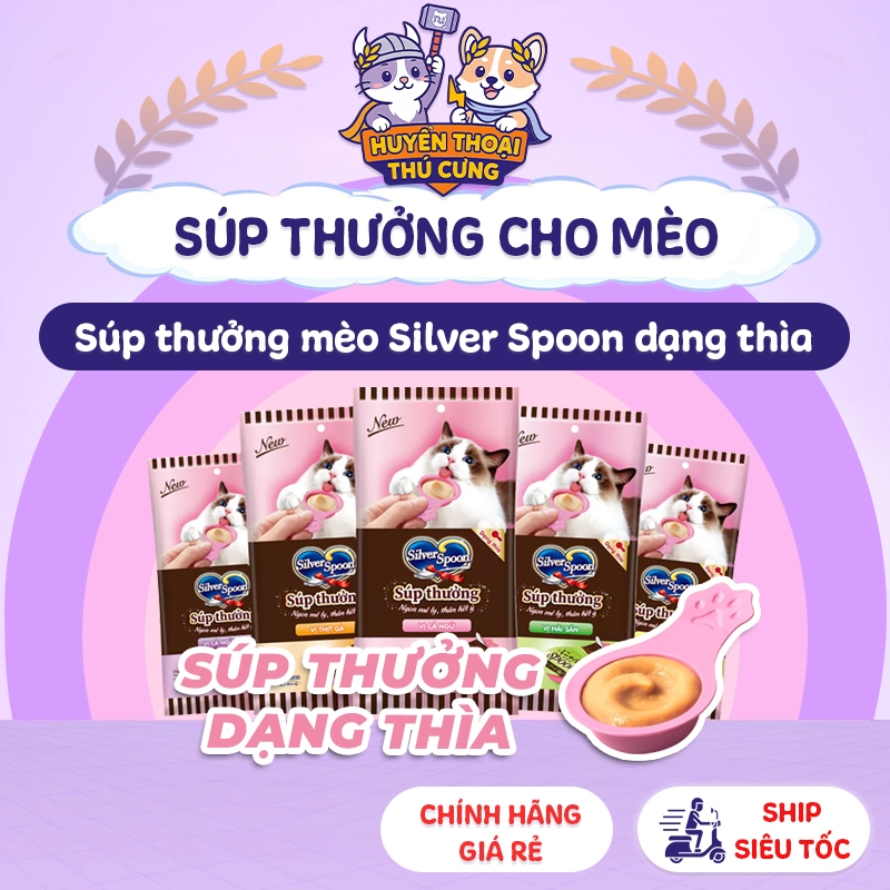 Gói 4 thìa súp thưởng Silver Spoon cho mèo, súp thưởng mèo dạng thìa tiện lợi, sạch sẽ