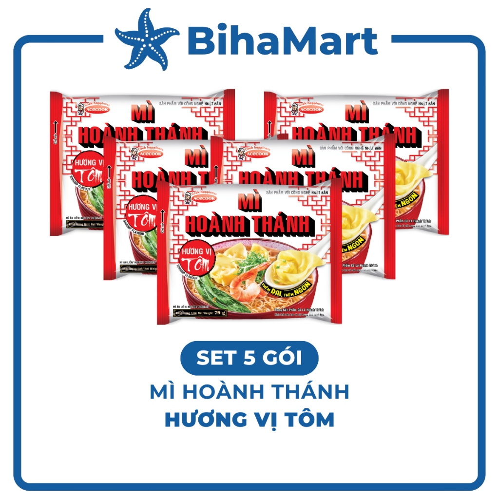 [SET 5 GÓI] - ACECOOK - Mì Hoành Thánh Tôm / Mì ăn liền Hoành Thánh hương vị Tôm (Mì ăn liền vằn thắ