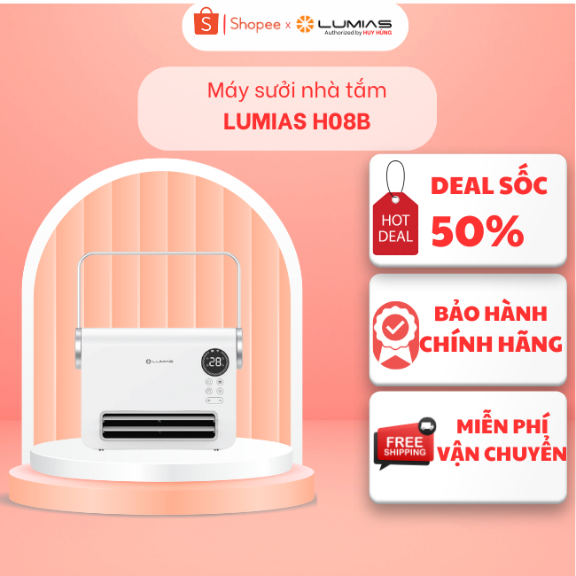 Máy sưởi nhà tắm Ceramic Lumias H08B, làm ấm nhanh, phù hợp phòng 7-10m², hẹn giờ 24 tiếng