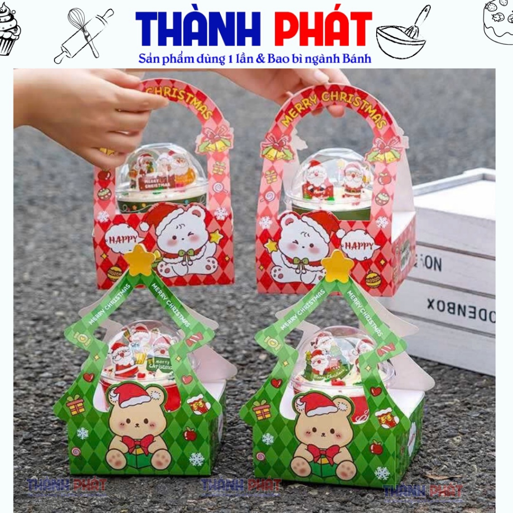 Túi giấy quai xách noel Gấu Thỏ Đựng Ly Bánh Mousse Noel giáng sinh- Túi Xách Đựng Ly Quà Tặng Chris