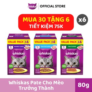   MỚI - ĐỘC QUYỀN SHOPEE   WHISKAS Pate Mèo Trưởng Thành 80g – Combo 6 Hộp Tiết Kiệm 5+1  Tổng 36 gói  - Venti 
