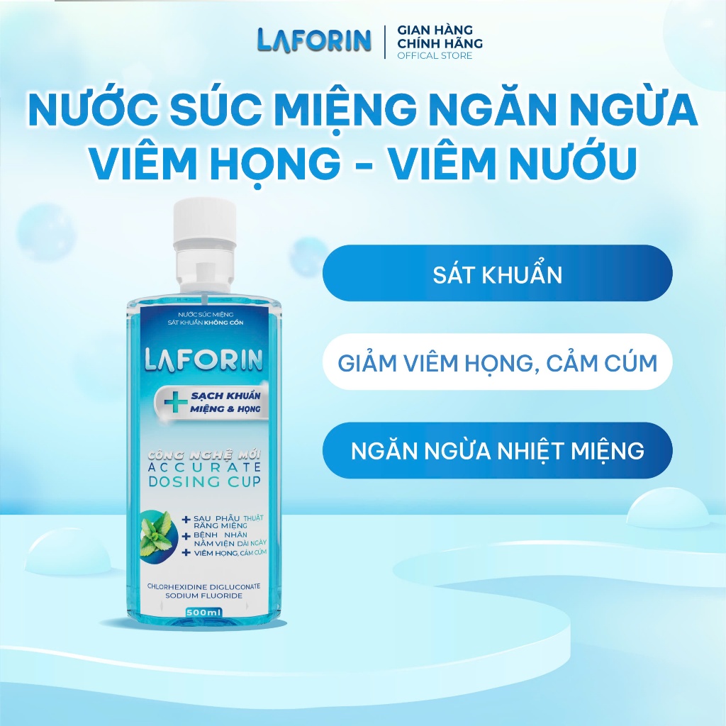 Nước Súc Miệng Sát Khuẩn LAFORIN CHLORHEXIDINE 250ml Chính Hãng Ngăn Ngừa Viêm Họng Nhiệt Miệng