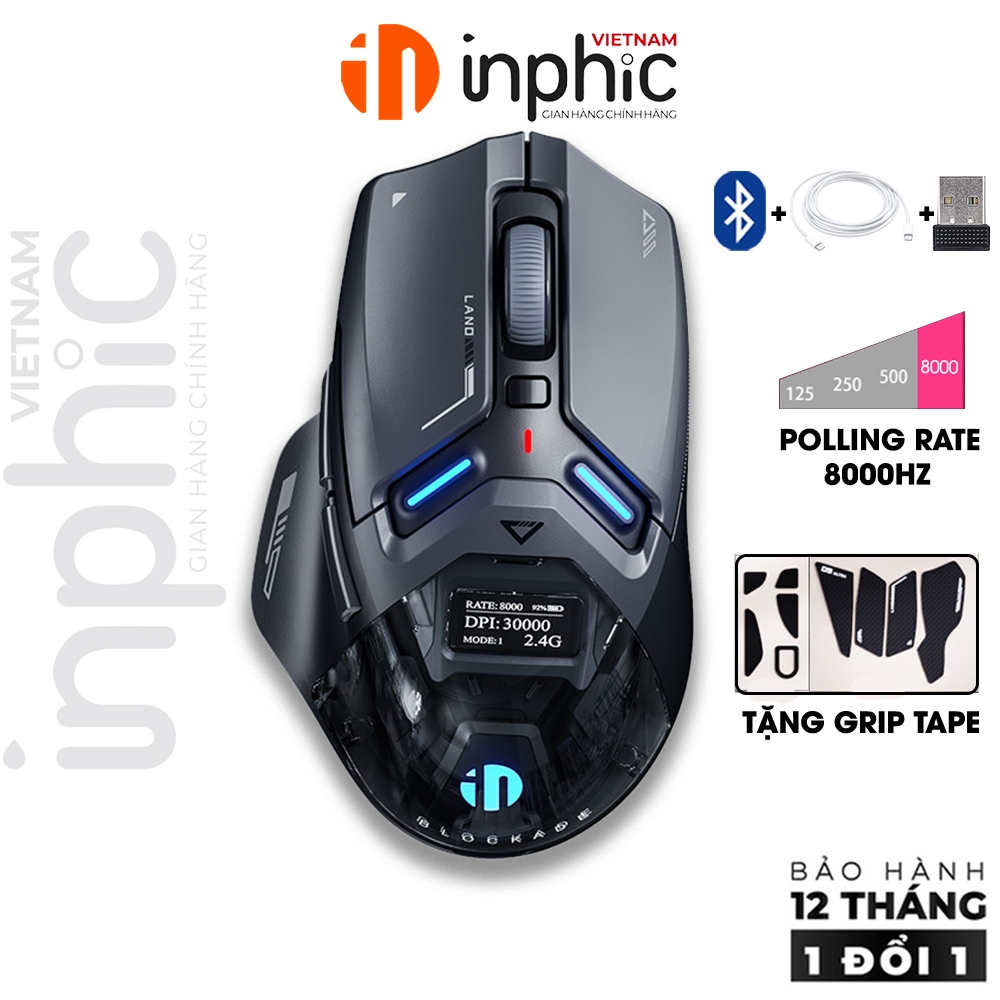 Chuột không dây gaming 8Khz NPHIC IN9 ULTRA click rung màn hình tùy chỉnh PAW3950 chip KP905B 3 mode