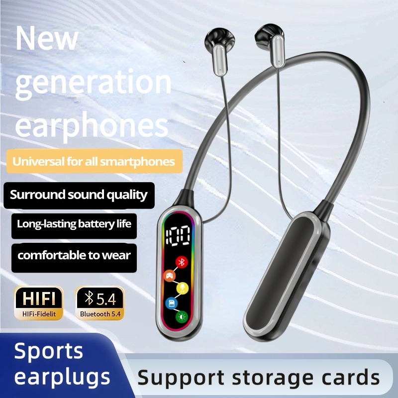 Tai nghe Bluetooth thời gian chơi 50 giờ màn hình LED âm thanh HiFi không dây thể thao đeo cổ  thủ H