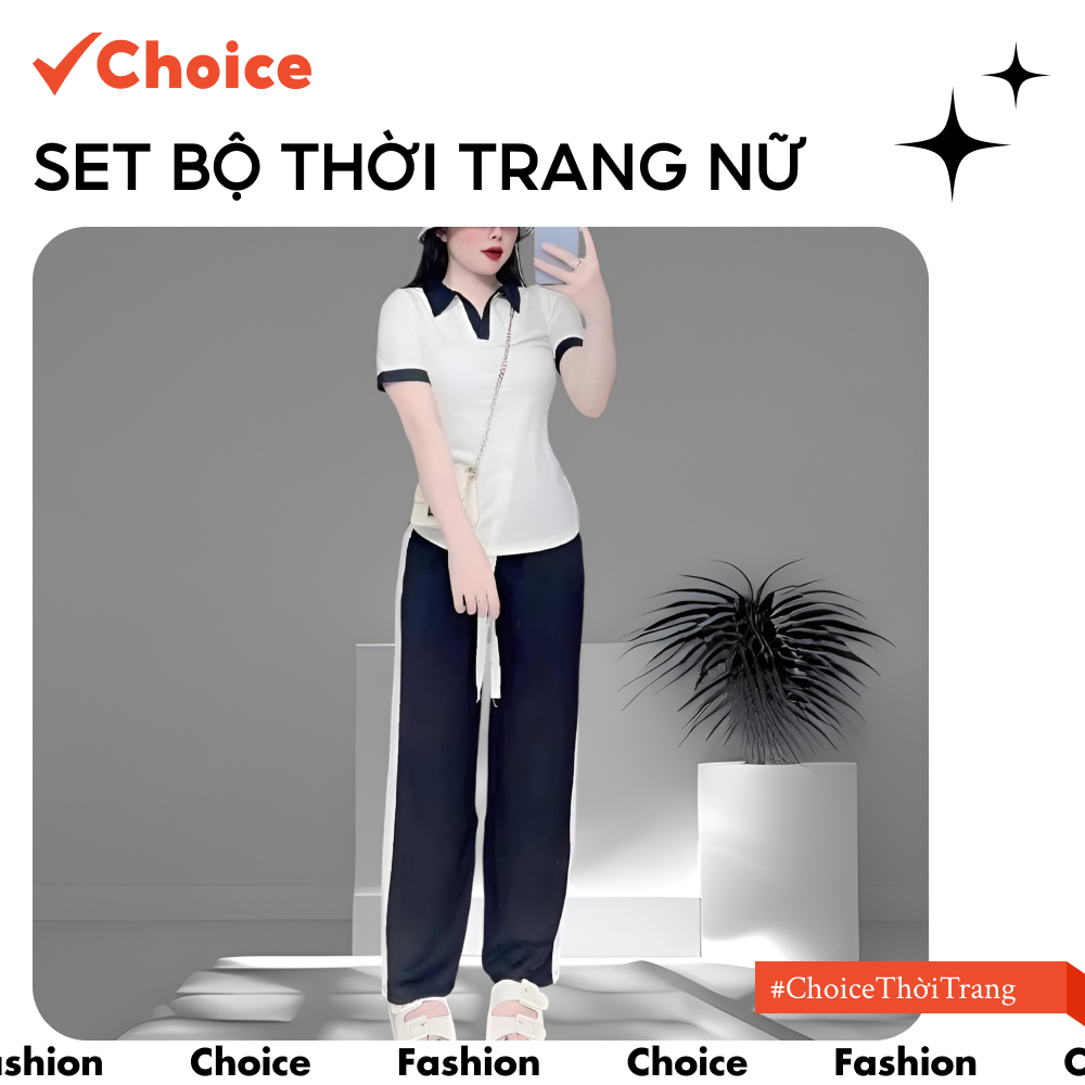 [Choice] Set Bộ Thời Trang NH112 Quần Ống Rộng Phối Áo Cổ Sơ Mi Dễ Thương
