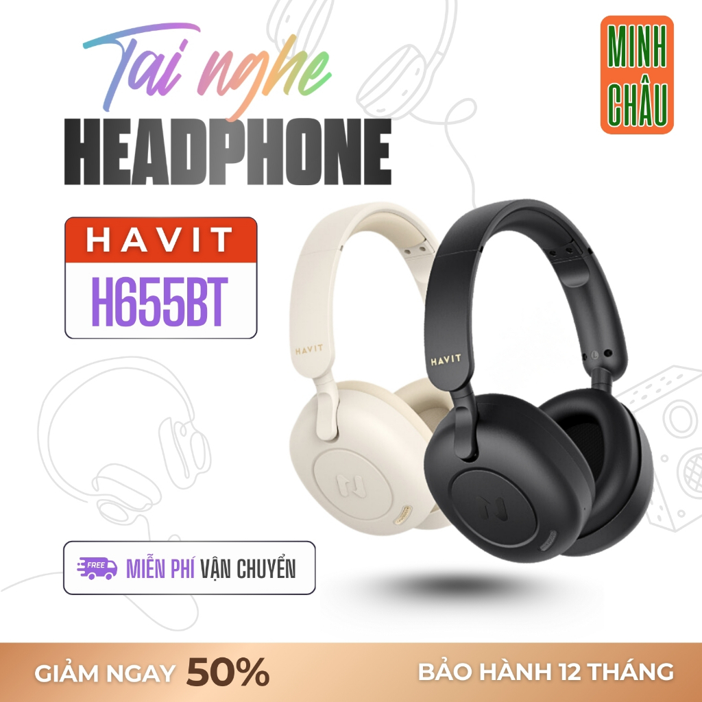 Tai Nghe Headphone Bluetooth HAVIT H655BT, BT 5.3 Chống Ồn Chủ Động ANC, Gamemode 60ms, Nghe Đến 65G