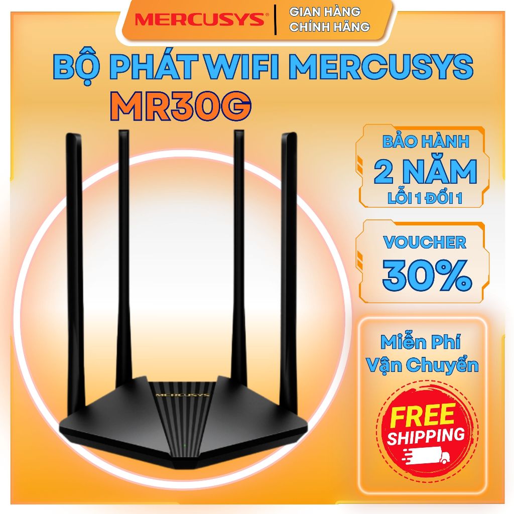 Bộ Phát Wifi Mercusys MR30G- Băng Tần Kép Chuẩn AC Tốc Độ 1200Mbps Cổng LAN, Sóng WiFi Khỏe, BH 24TH