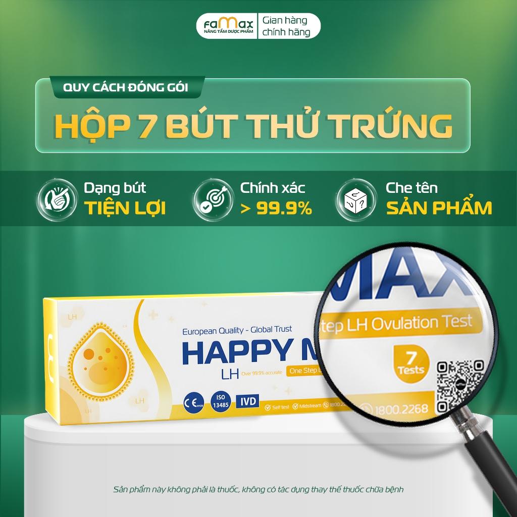 [Bảo Hành] Hộp 7 Bút Test Rụng Trứng LH HAPPYMAX FAMAX Canh Ngày Rụng Trứng Chuẩn, Độ Chính Xác Cao