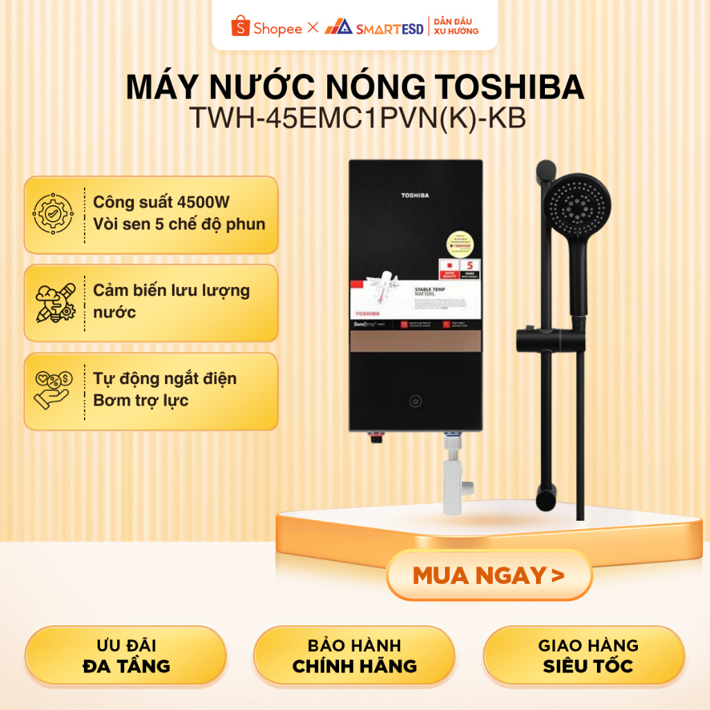 Máy Nước Nóng Trực Tiếp Toshiba TWH-45EMC1PVN(K)-KB, Có bơm |BH 24 tháng
