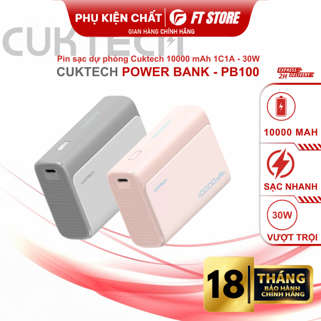 Sạc dự phòng Cuktech 10.000mAh Power Bank 30W PD3.0/PPS/QC3.0 – PB100 nhỏ gọn, sạc nhanh