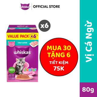   MỚI - ĐỘC QUYỀN SHOPEE  WHISKAS Junior Pate Mèo Con Vị Cá Ngừ 80g – Combo 6 Hộp Tiết Kiệm 5+1  Tổng 36 gói  - Venti 