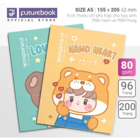 [Lốc 5Q] Tập học sinh FUTUREBOOK giấy Dày 80GSM 200 Trang khổ A5 (155x205mm)