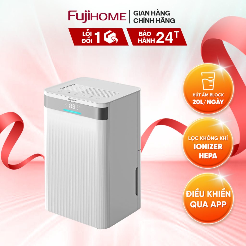 Máy hút ẩm gia đình Block FUJIHOME DH20NW-HEPA với công suất 20L, có màng lọc HEPA và kết nối wifi