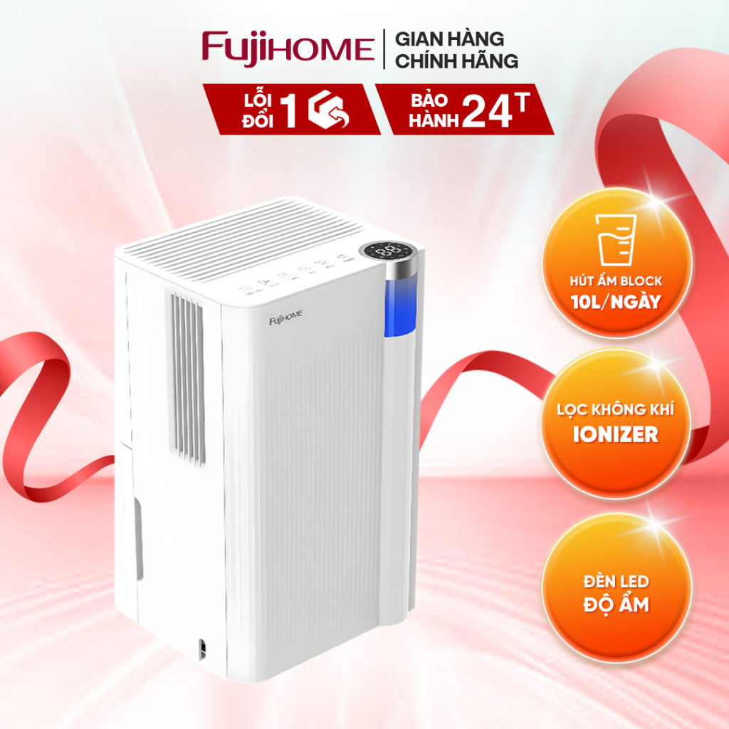 Máy hút ẩm gia dụng Block Fujihome DH10NEW, Công suất hút 10 lít/ ngày độ ồn thấp, lọc không khí ionizer