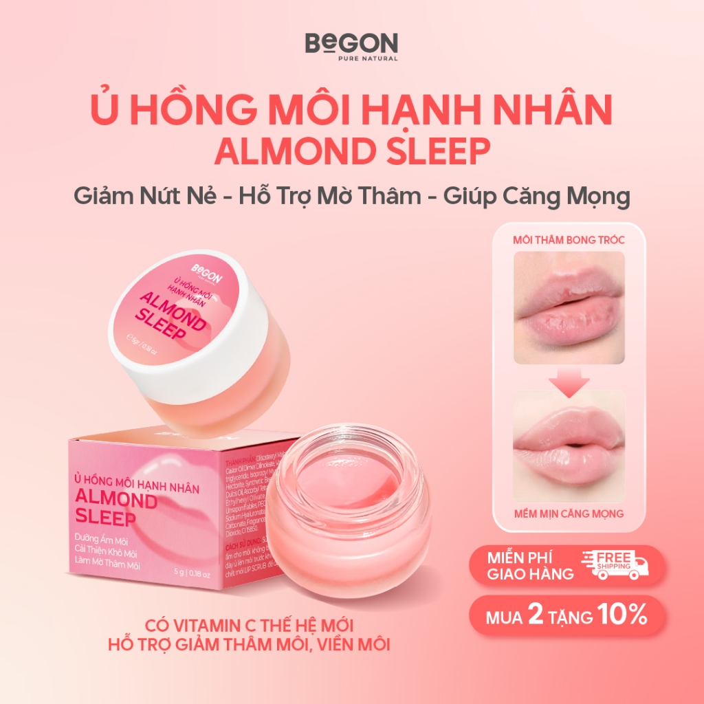 Ủ Hồng Môi Hạnh Nhân, Son Dưỡng BeGON Almond Seep 5gr – Dưỡng Môi Mềm Mịn, Giảm Thâm, Hồng Tự Nhiên