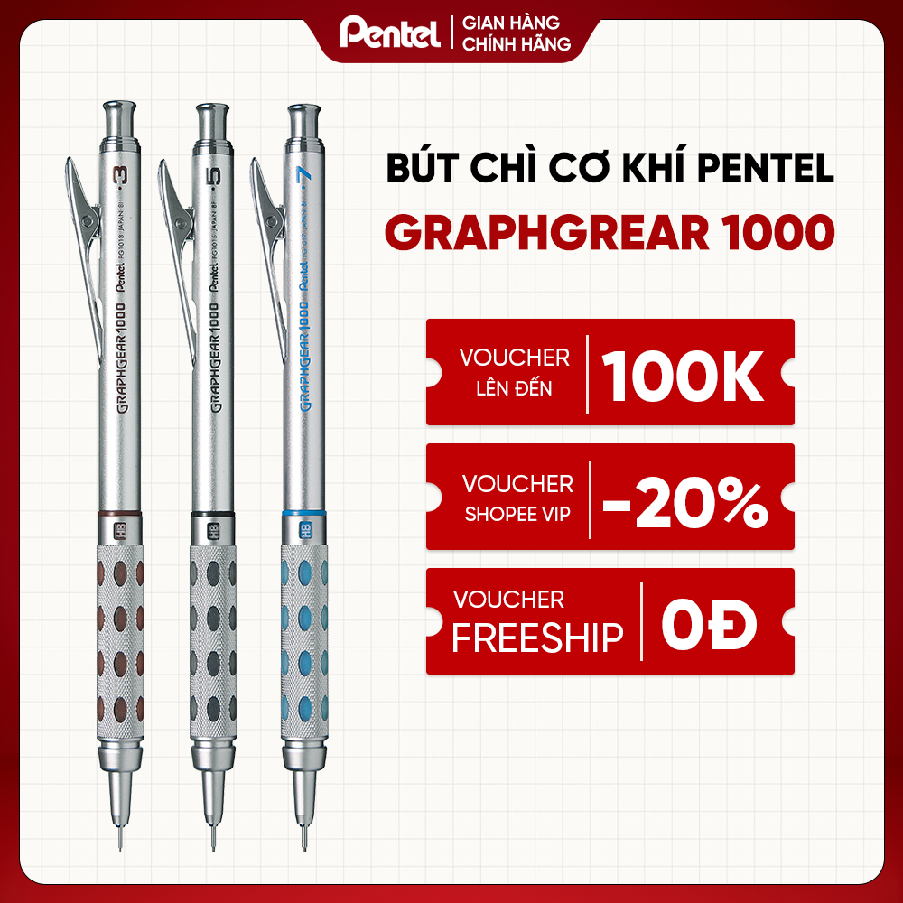  Bút Chì Kim Cơ Khí Pentel Graphgrear 1000 – Thân Kim Loại Nét Chuẩn Xác – Bút Chì Bấm Ngòi 0.5mm 